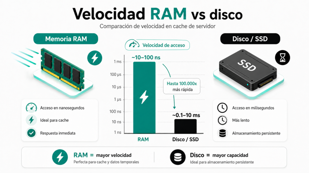 ¿qué es Cache de servidor y cómo acelera tu web? 3 Comparación De Velocidad Entre Memoria Y Disco En Cache De Servidor.